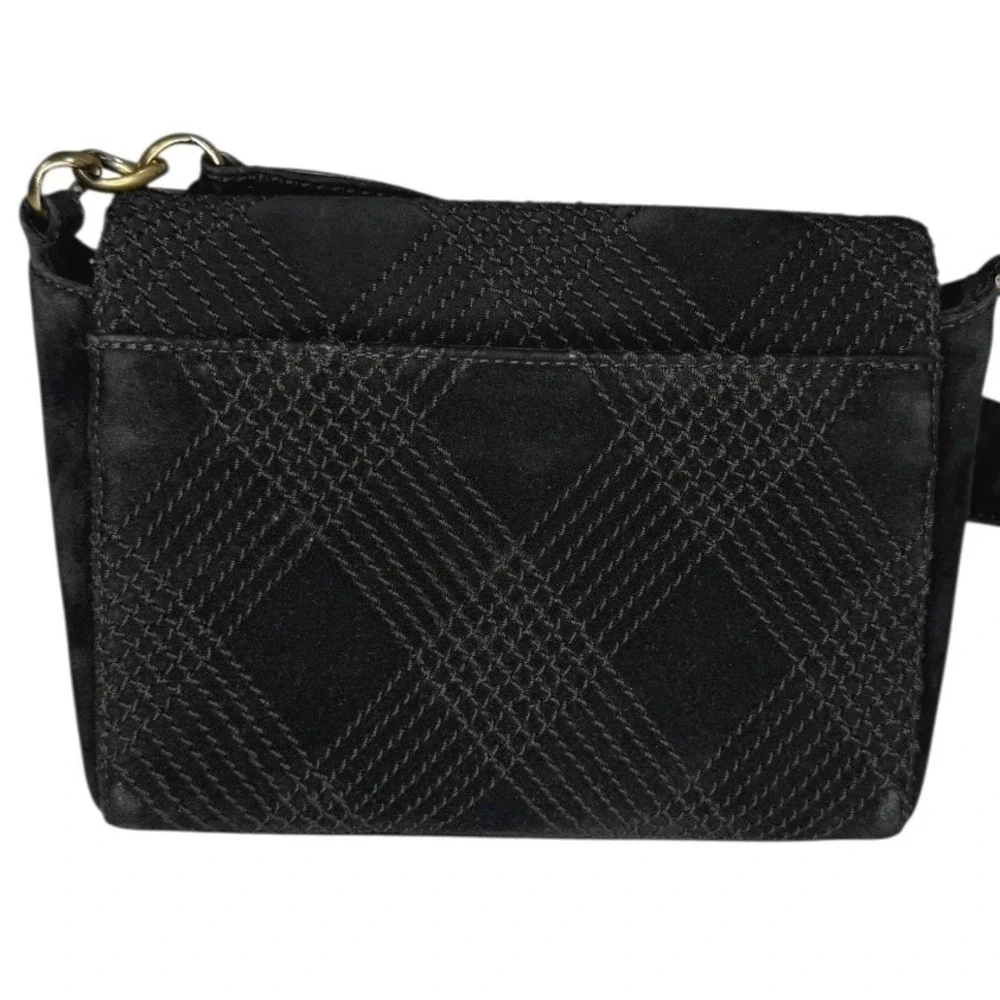 Vintage Chanel Black Suede Quilted Crossbody Bag CC Turnlock Wide Strap
